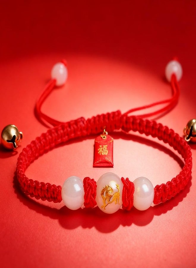 sunglnl 2026 Chinese New Year of Horse Rope Beaded Bracelets, Adjustable String Charm Bracelet Good Luck Chinese Zodiac Animal Handwoven Braided Corded Jewelry Gifts for Women Men (Red Red 5 Pcs+Red White 5 Pcs Horse) - Image 4