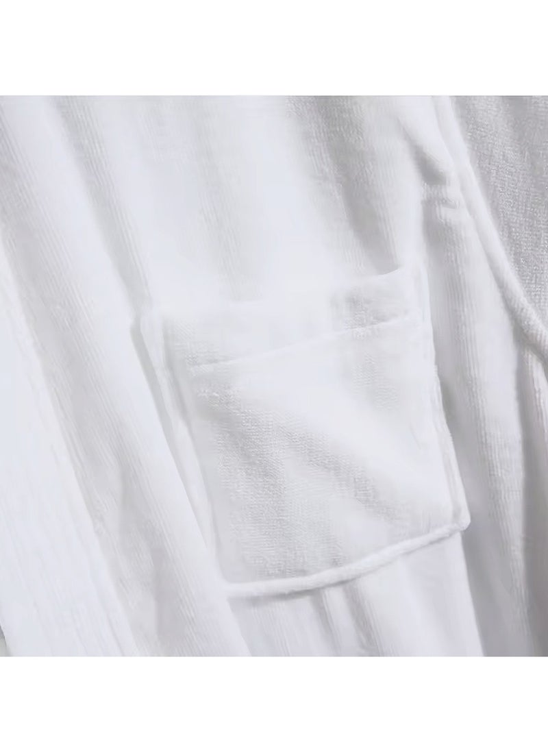 MAXQON Pack Of 2 - Bathrobes (Unisex) - Luxurious Velour Cotton With Terry Inside Double Layer Highly Absorbent Super Soft Bathrobes For Women & Men- Adult Size, Color White  - Image 4