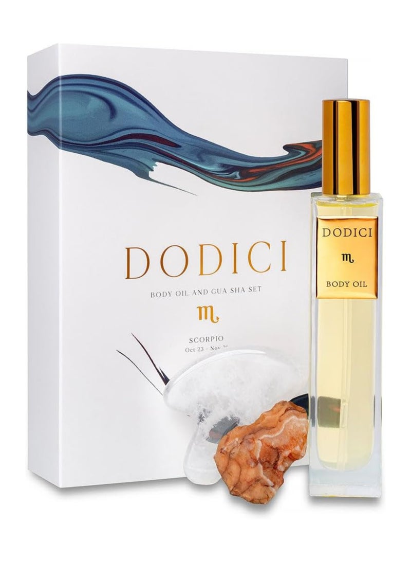 Dodici Gift Set Inspired by Your Zodiac Sign (Scorpio) Silky and luxurious body oil made from ecological oils | Perfect for a Birthday Gift | Organic Body Oil & Natural CARNELIAN Gift Set + Gua Sha - Image 2