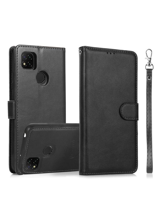 HuHa Case Cover For Xiaomi Redmi 9C Calf Texture 2 in 1 Detachable Magnetic Back Cover Horizontal Flip Leather Case with Holder & Card Slots & Wallet & Photo Frame Black 