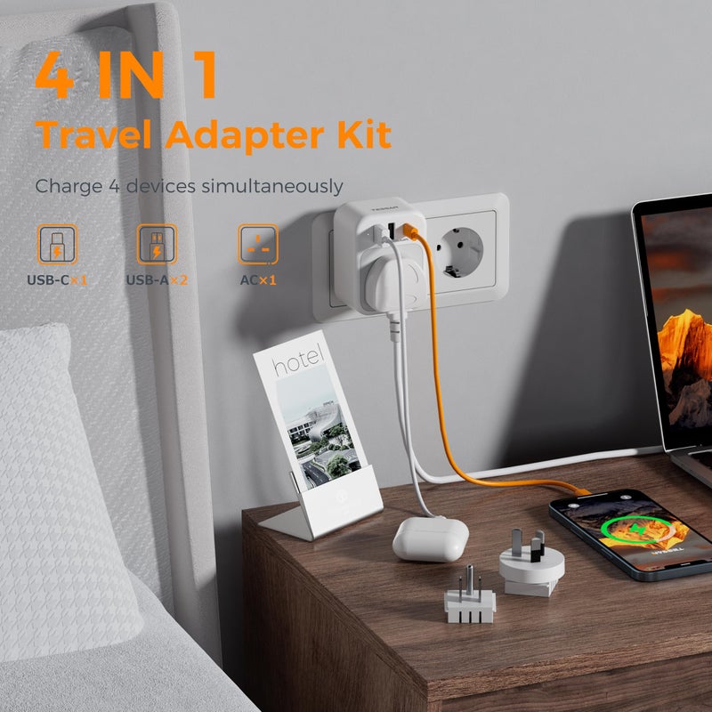 TESSAN UK to European US Plug, Universal Travel Adapter with 3 USB - Image 4