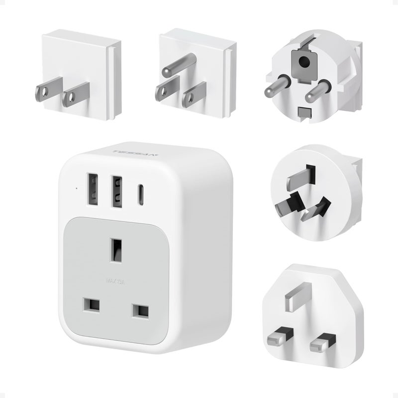 TESSAN UK to European US Plug, Universal Travel Adapter with 3 USB - Image 1