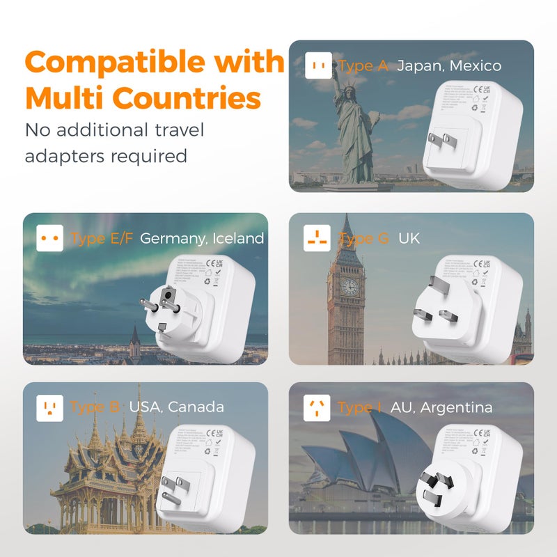 TESSAN UK to European US Plug, Universal Travel Adapter with 3 USB - Image 3