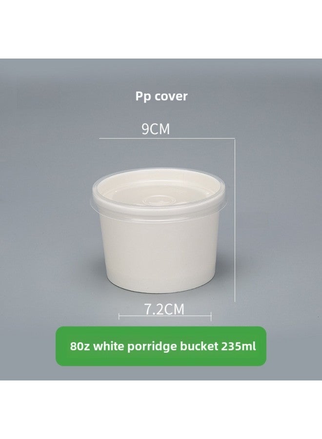 Disposable Paper Bowl Meal Box Kraft Paper Soup Bucket Round Bucking Box Without Lid Take-away Box Bucking Bowl Soup Bowl Porridge Cup-Color:8 Oz White Porridge Bucket + Pp Lid - Image 1