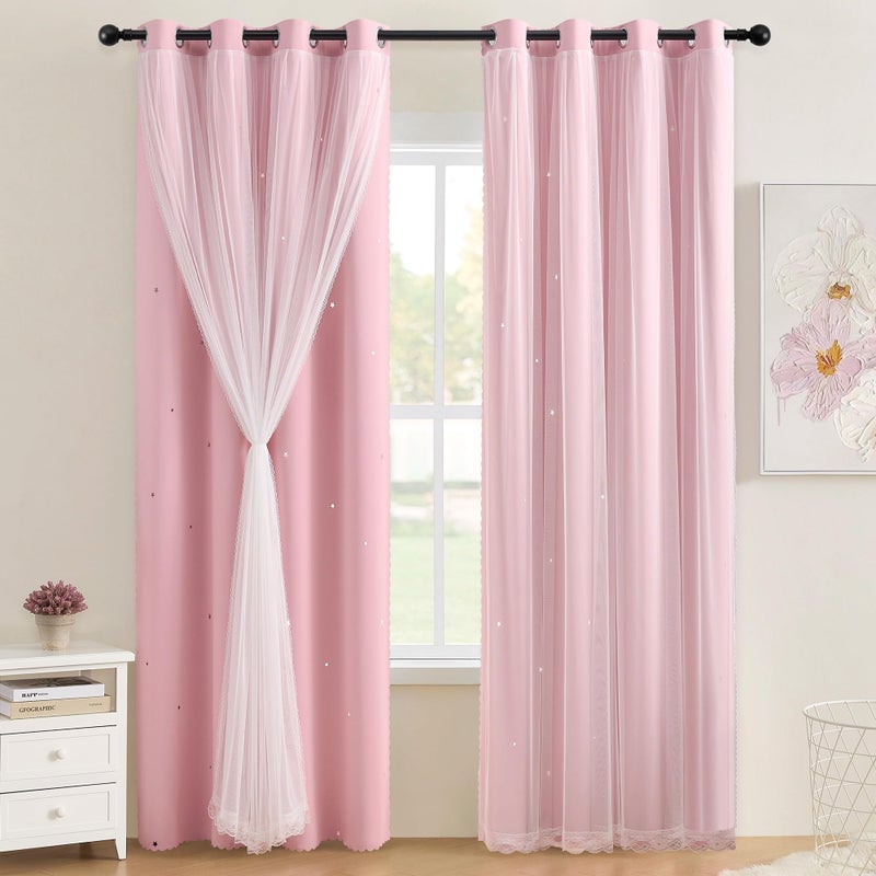 XiDi Light Pink Curtains for Bedroom, Girls Room Blackout Curtains, Kids Room Darkening Curtains Decor, 1 Panel 34/63/1 - Image 1