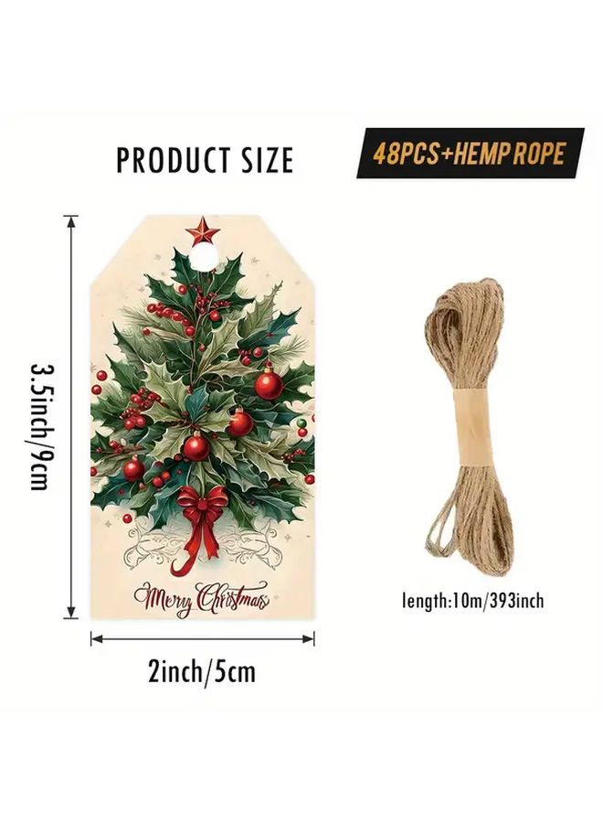 3Pcs Vintage Christmas Bookmarks Elegant Red Green Holiday Labels With Hemp Rope For Christmas Tree Decorations Gift Tags Office Home Festive Decoration Classic Design Durable Material Seasonal Stationery Decorative Tags Family Friends Coworkers Party Favors Presents - Image 4