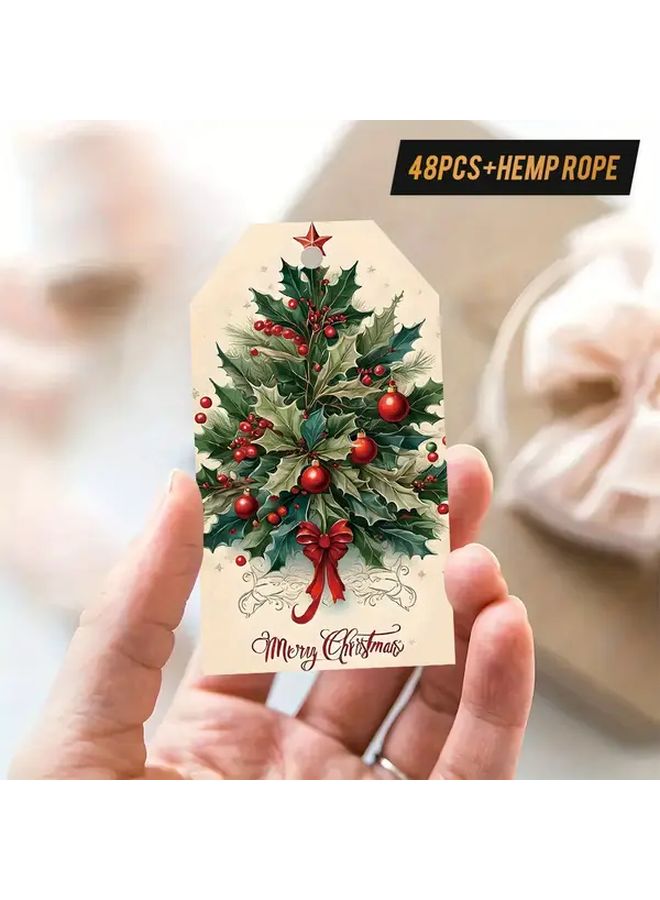 3Pcs Vintage Christmas Bookmarks Elegant Red Green Holiday Labels With Hemp Rope For Christmas Tree Decorations Gift Tags Office Home Festive Decoration Classic Design Durable Material Seasonal Stationery Decorative Tags Family Friends Coworkers Party Favors Presents - Image 5