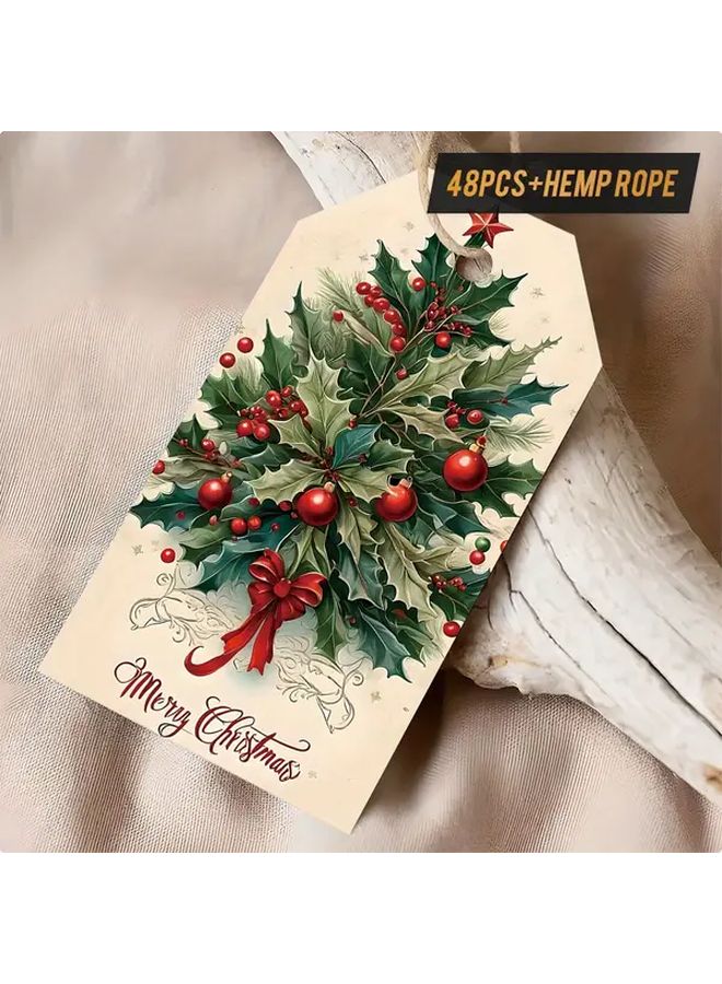 3Pcs Vintage Christmas Bookmarks Elegant Red Green Holiday Labels With Hemp Rope For Christmas Tree Decorations Gift Tags Office Home Festive Decoration Classic Design Durable Material Seasonal Stationery Decorative Tags Family Friends Coworkers Party Favors Presents - Image 3