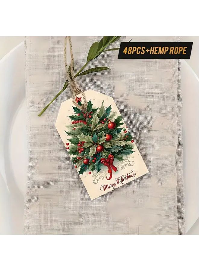 3Pcs Vintage Christmas Bookmarks Elegant Red Green Holiday Labels With Hemp Rope For Christmas Tree Decorations Gift Tags Office Home Festive Decoration Classic Design Durable Material Seasonal Stationery Decorative Tags Family Friends Coworkers Party Favors Presents - Image 2
