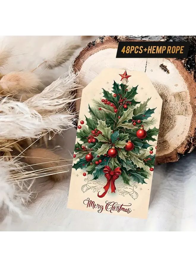 3Pcs Vintage Christmas Bookmarks Elegant Red Green Holiday Labels With Hemp Rope For Christmas Tree Decorations Gift Tags Office Home Festive Decoration Classic Design Durable Material Seasonal Stationery Decorative Tags Family Friends Coworkers Party Favors Presents - Image 1