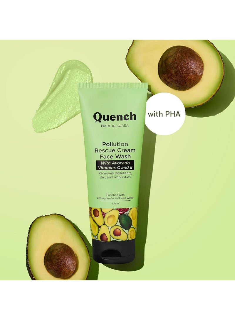 Quench Pollution Rescue Cream Face Wash with Vitamin E & Avocado | Gently Exfoliates Skin to Revive Dullness | Rich Foamy Korean Cleanser | Made in Korea (100ml) - Image 5