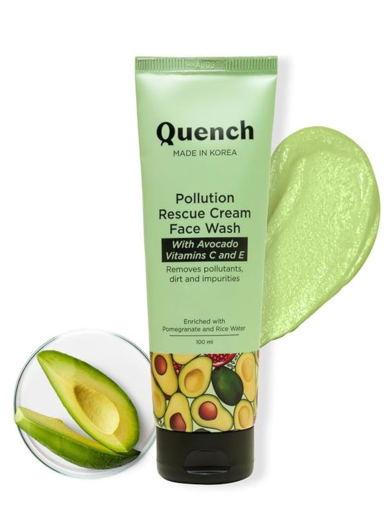Quench Pollution Rescue Cream Face Wash with Vitamin E & Avocado | Gently Exfoliates Skin to Revive Dullness | Rich Foamy Korean Cleanser | Made in Korea (100ml) - Image 1