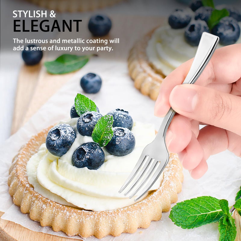 Qeirudu 4 Inch Silver Plastic Mini Forks  100 Pack Disposable Appetizer Forks Heavy Duty Tiny Forks for Party Small Desserts  Charcuterie  Samples  Cocktails and Strawberries - Image 5