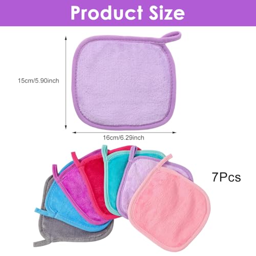 MAYCREATE® 7-Pack Color Flannel Face Towels Ultra-Soft Gentle Facial Cleansing & Makeup Remover Cloths 6.3 Square Reusable Towels with Hanging Loop for Daily Skincare, Travel & Spa - Image 2