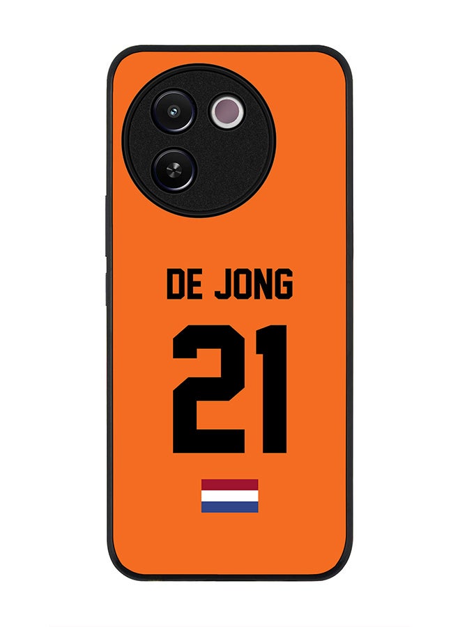 Stylizedd Rugged Black edge case for Vivo V30e, Slim fit Soft Case Flexible Anti Drop TPU Gel Thin Cover - Football Team - Netherlands, Player Name - De Jong - Image 1