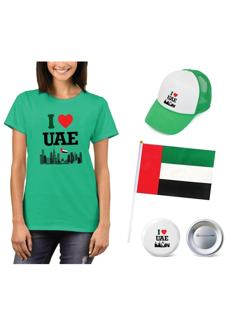 Adult UAE T-shirt - Cap - Flag and Badge Pack of 4 Combo - Image 1