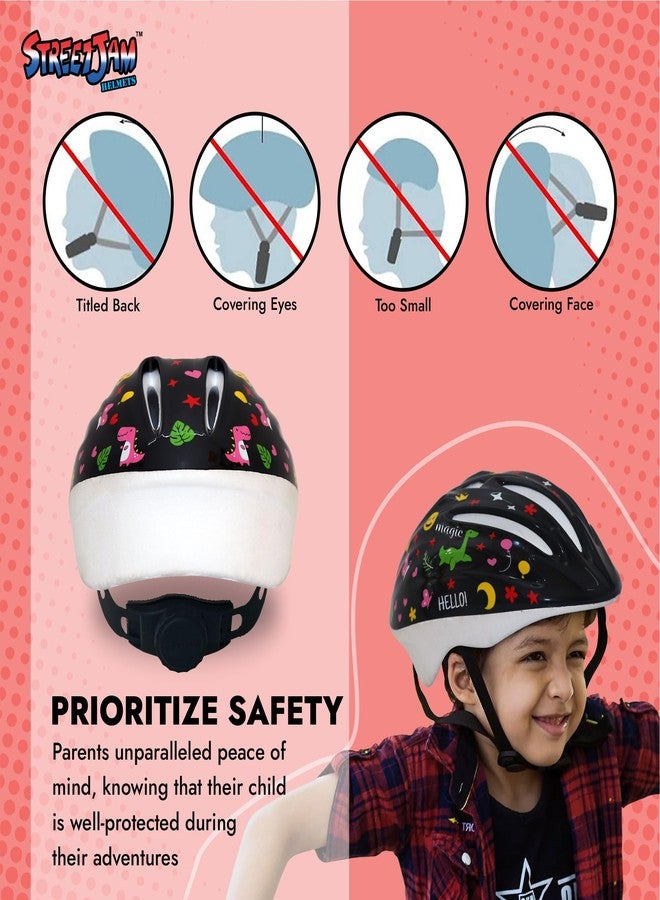 STREETJAM Open Face Helmet for Kids, Hard PP Outer Shell, EPS Inner Comfort Linner case, Adjustable Strap & Size Adjuster Dial, Unisex Kids Helmet (Epiga - Black, 3-5 Years (Extra Small, 48-51 CM)) - Image 5