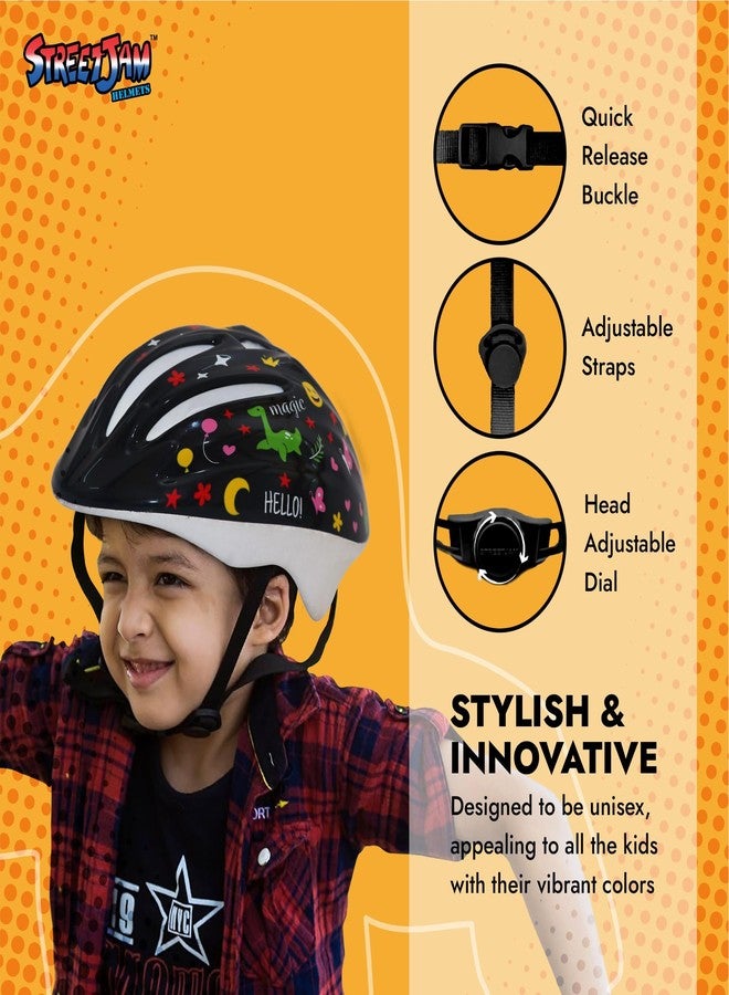 STREETJAM Open Face Helmet for Kids, Hard PP Outer Shell, EPS Inner Comfort Linner case, Adjustable Strap & Size Adjuster Dial, Unisex Kids Helmet (Epiga - Black, 3-5 Years (Extra Small, 48-51 CM)) - Image 4