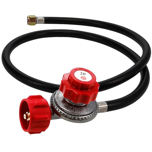 GasOne Gas One 4 ft High Pressure Propane 0-20 PSI Adjustable Regulator with Red QCC-1 Type Hose - Works with Newer U.S. Propane Tanks, 4FT 0-20 PSI - Image 1