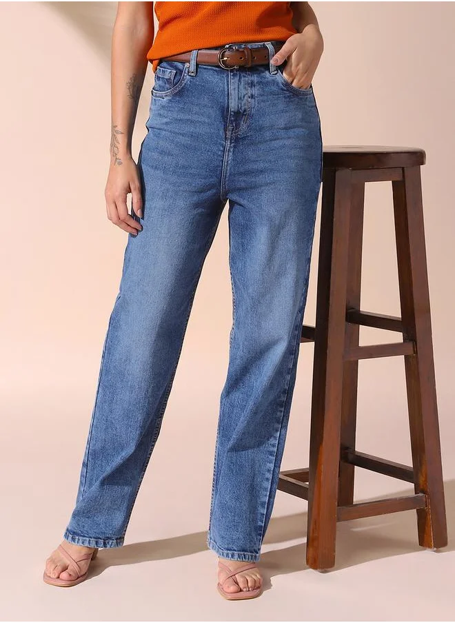 Dennis Lingo Women indigo relaxed fit solid 98% cotton 2% spandex jeans with button & zip closure- tailored to elevate your everyday.