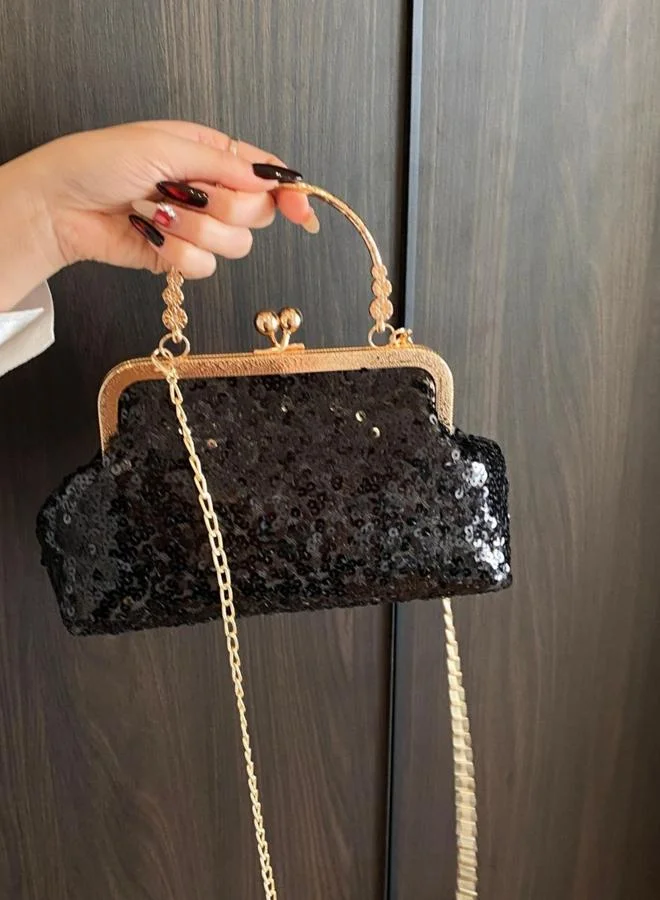 Take Two Black Sequin Shoulder Bag with Chain Strap