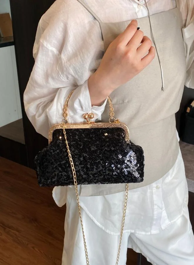 Take Two Black Sequin Shoulder Bag with Chain Strap