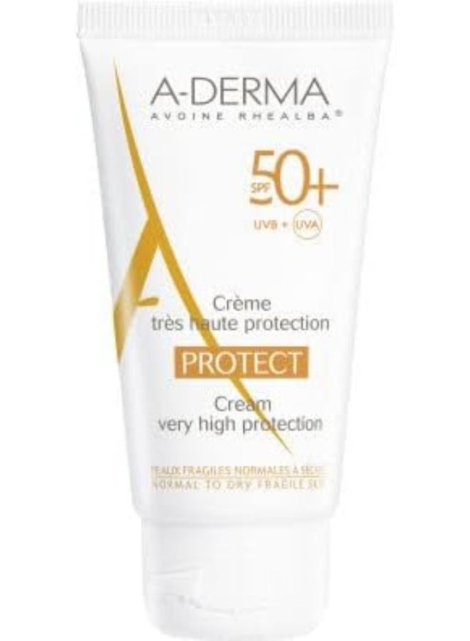 A-DERMA Protect Cream Spf 50+ | Very High Protection | Ideal For Dry Fragile Skin | Water Resistant | 40Ml 