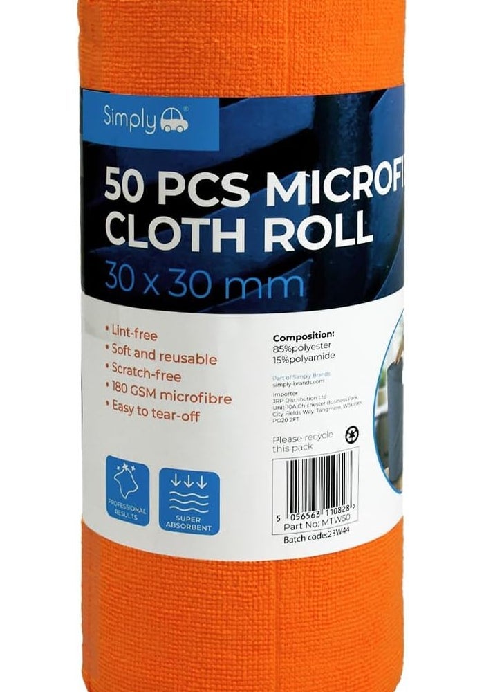 Simply Auto Roll of 50 Microfibre Cloths - 30 x 30 cm - Image 1