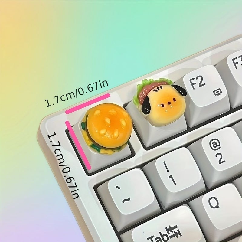 4pcs Raised Key Stickers for Nail Art 2 Hamburgers 2 Dogs Cute Typing Gaming Aid - Image 2
