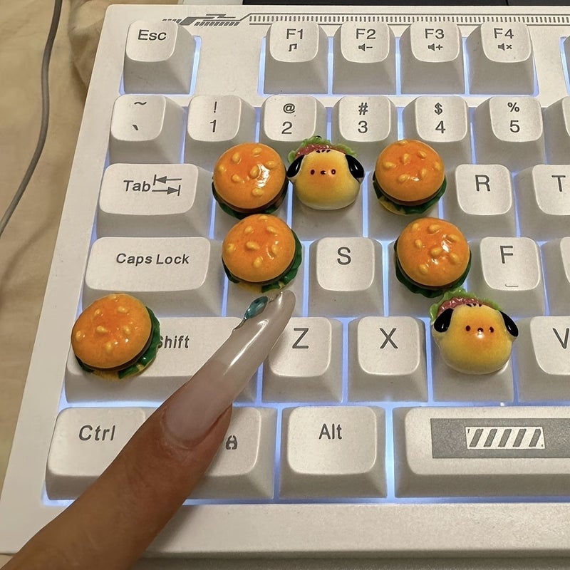 4pcs Raised Key Stickers for Nail Art 2 Hamburgers 2 Dogs Cute Typing Gaming Aid - Image 5