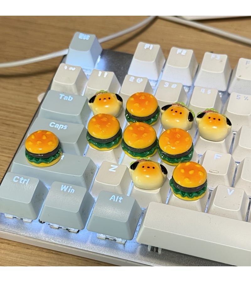 4pcs Raised Key Stickers for Nail Art 2 Hamburgers 2 Dogs Cute Typing Gaming Aid - Image 4