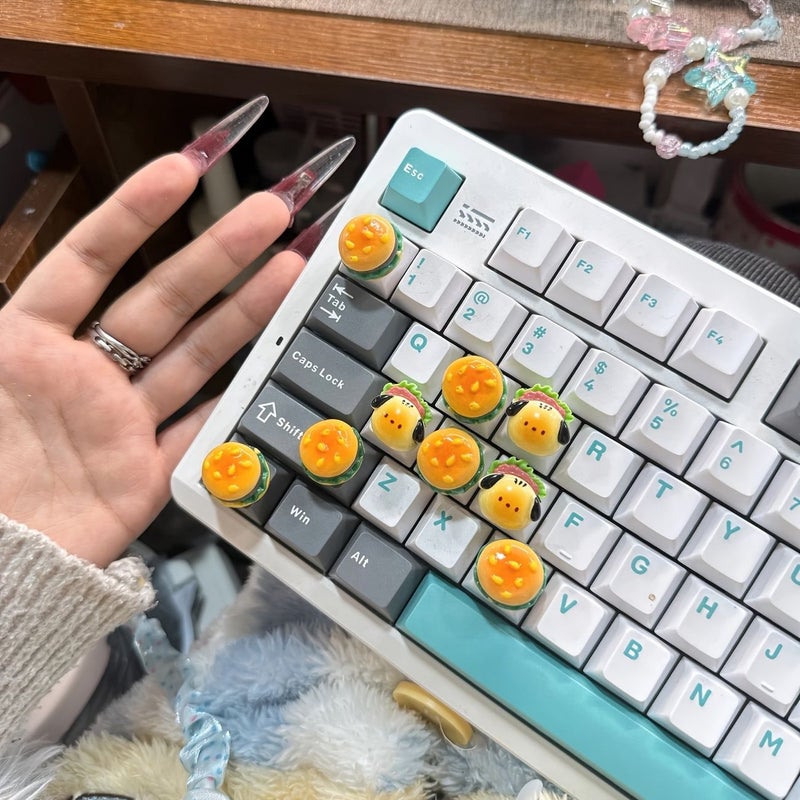 4pcs Raised Key Stickers for Nail Art 2 Hamburgers 2 Dogs Cute Typing Gaming Aid - Image 1