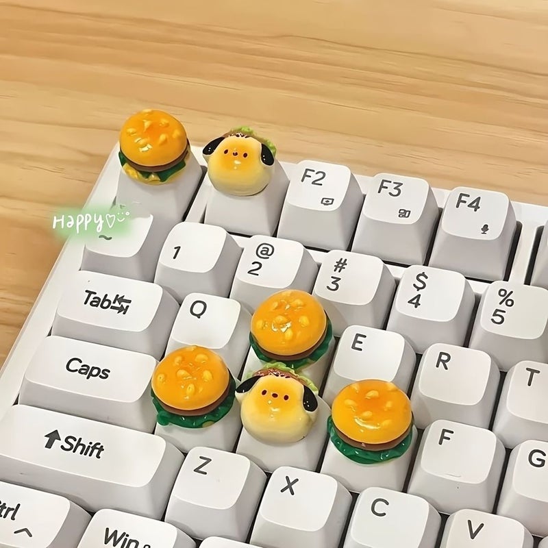 4pcs Raised Key Stickers for Nail Art 2 Hamburgers 2 Dogs Cute Typing Gaming Aid - Image 3