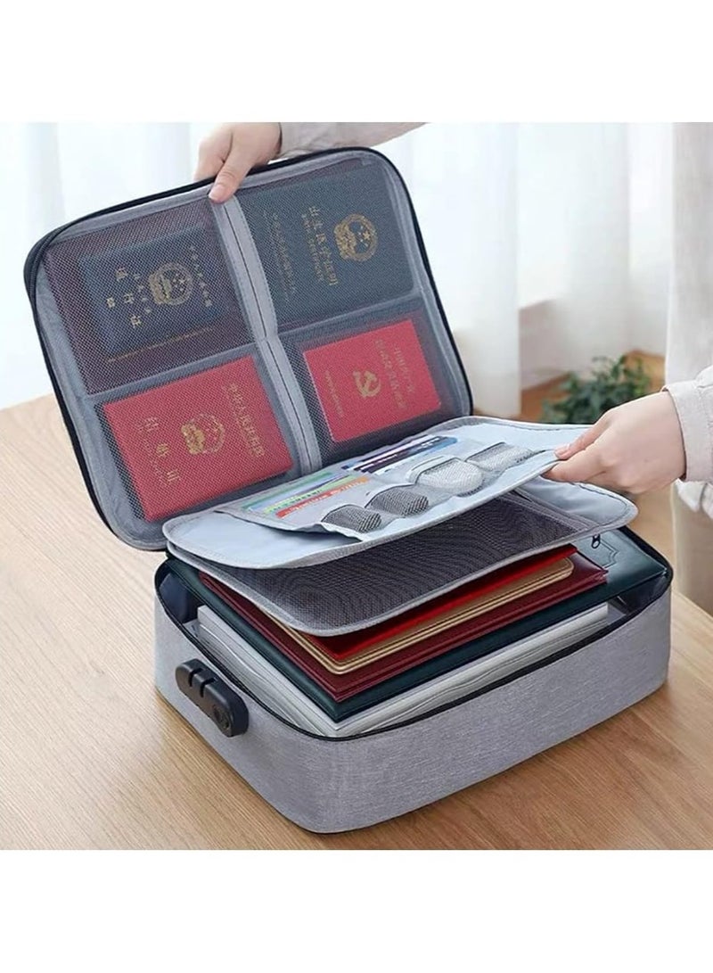 Document Storage Bag Organizer with Lock Waterproof 3 layer Travel File Bag Large Capacity File Storage Bag Multi-layer File Organizer Portable Bag for Passport Certificates of Important Files Fireproof Document Organizer Bag with Money Bag