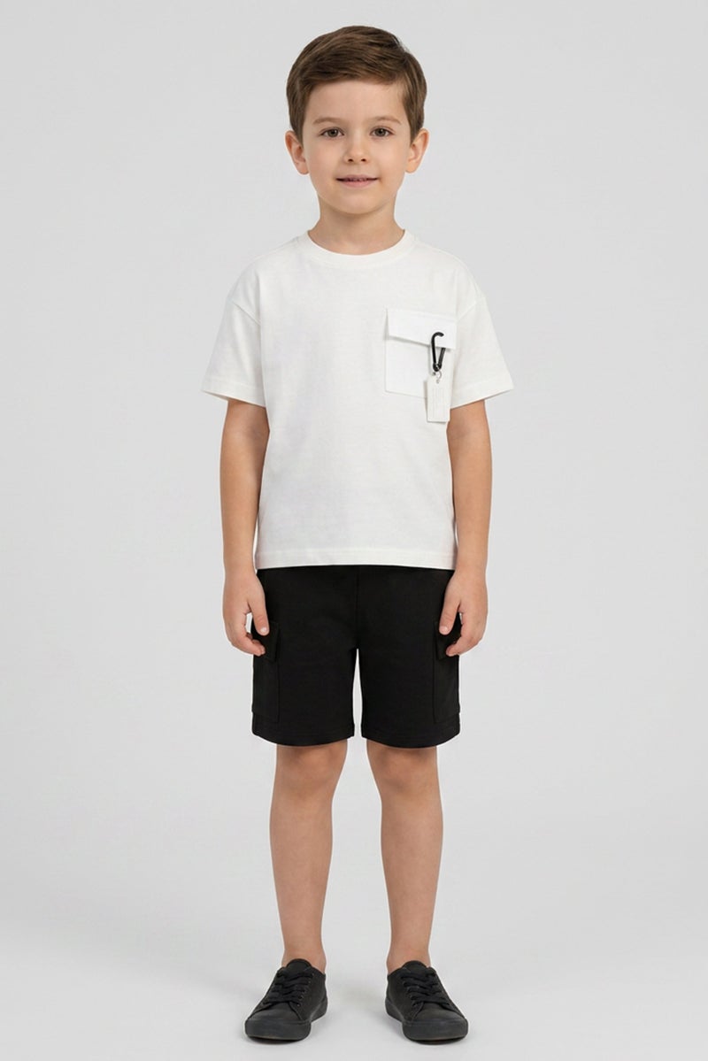 Fudo Kids Boy 3 Pieces Plain T-Shirt With Shorts And Keyring Set, Multicolor - Image 1