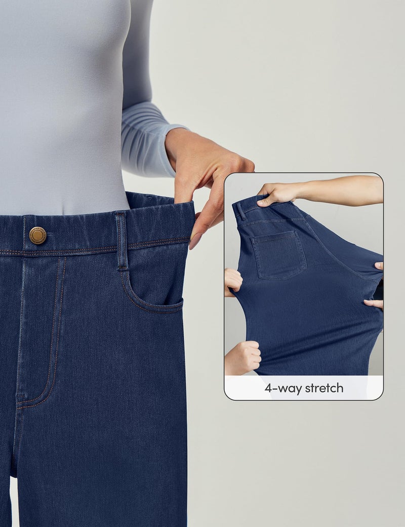 IUGA Wide Leg Jeans Woman Stretchy Sweatpant Jeans Women Pull On Baggy Jean High Waisted Trendy Straight Casual Denim Pants Classic Blue - Image 5