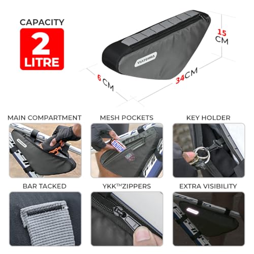 ViaTerra Cycling Frame Bag | Convenient Access to Essentials | NO Interference with Pedaling or handling | Quick Installation (Grey) - Image 4