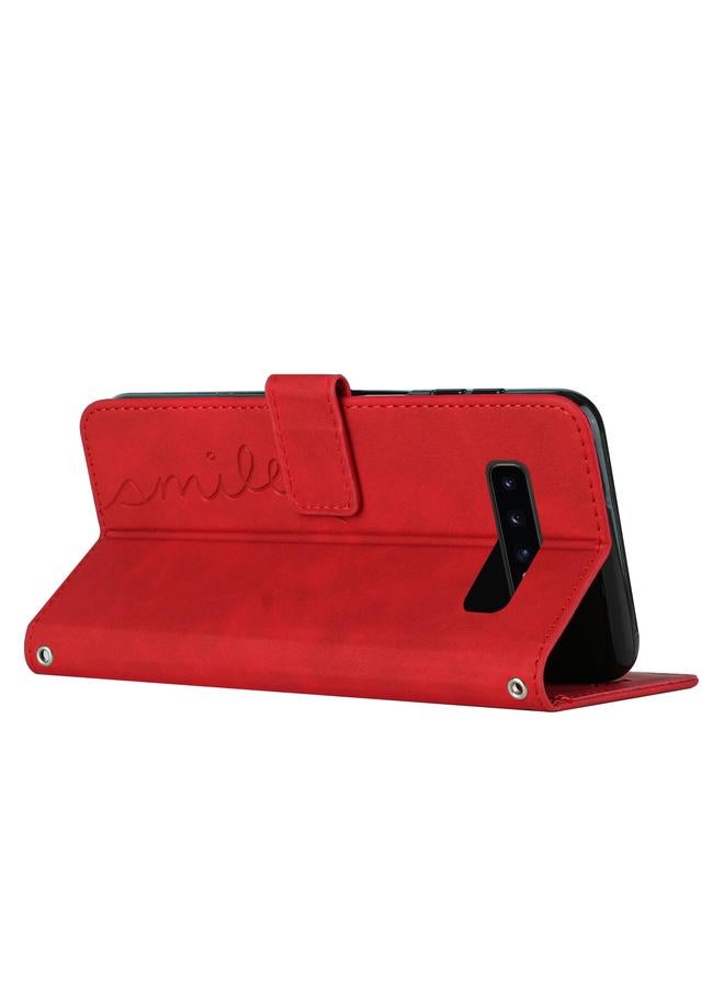 S-TOP Case For Samsung Galaxy S10+ Skin Feel Heart Pattern Leather Phone Case With Lanyard - Image 3