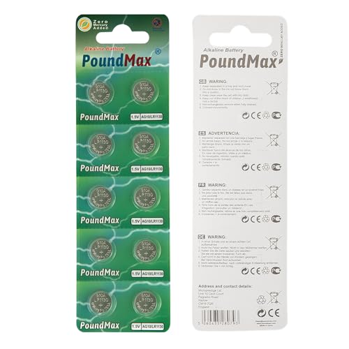 PoundMax AG10 LR1130 Batteries 1.5 Alkaline Button Battery Combo Pack - 10 Count - Image 3