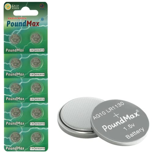 PoundMax AG10 LR1130 Batteries 1.5 Alkaline Button Battery Combo Pack - 10 Count - Image 1