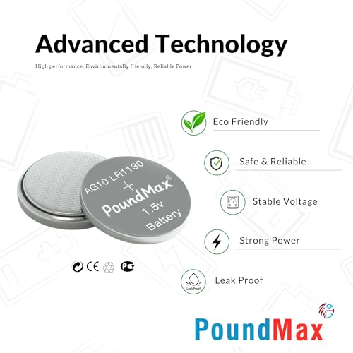 PoundMax AG10 LR1130 Batteries 1.5 Alkaline Button Battery Combo Pack - 10 Count - Image 4