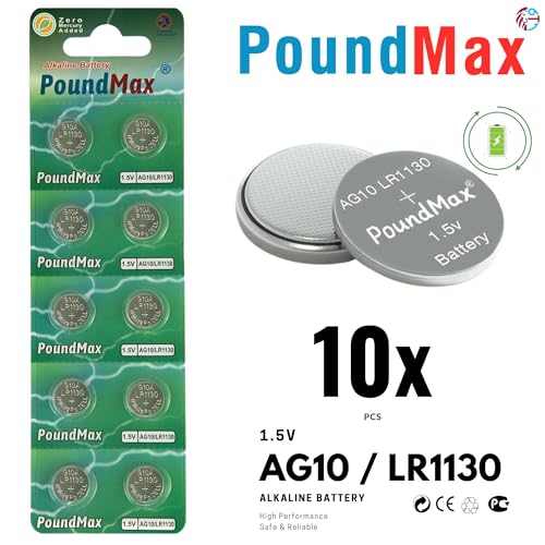 PoundMax AG10 LR1130 Batteries 1.5 Alkaline Button Battery Combo Pack - 10 Count - Image 2