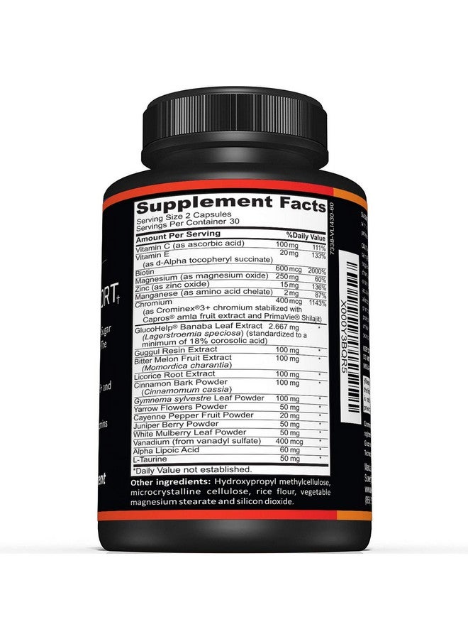 Sunergetic مكملات دعم سكر الدم الممتازة تدعم مستويات سكر الدم الصحية ضمن النطاق الطبيعي تشمل مستخلص البطيخ المر والفاناديوم والكروم والقرفة وحمض ألفا ليبويك 60 كبسولة - Image 3