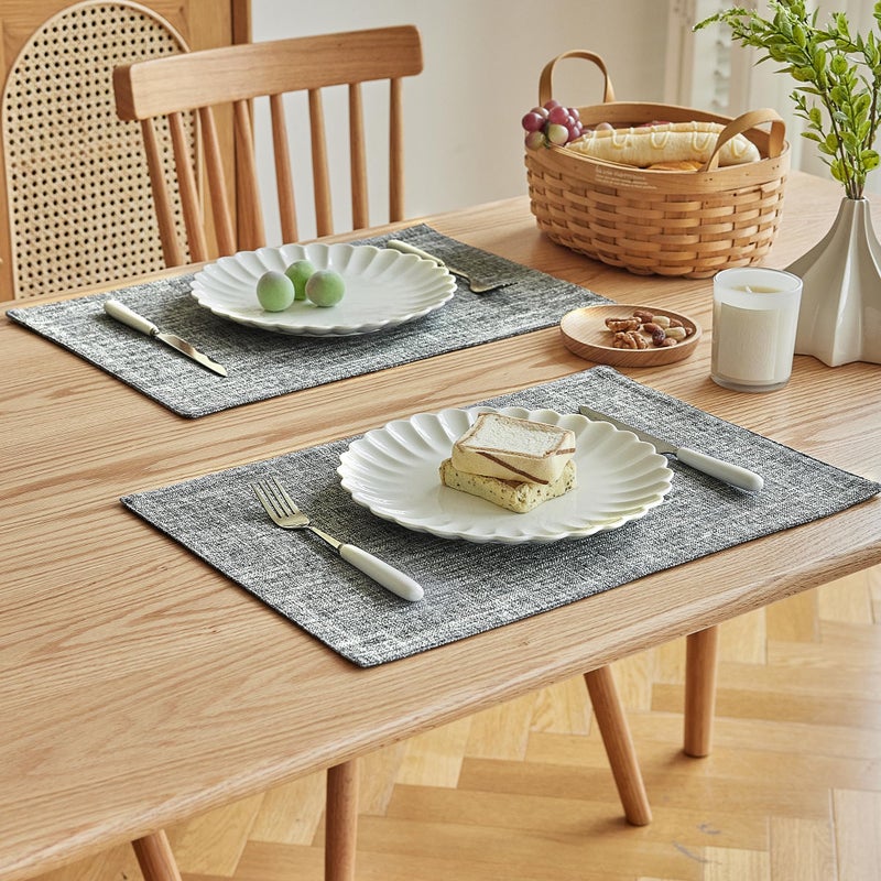 Softalker Faux Linen Placemats Set of 6-12 x 18 Inch  Heat Resistant Double Layered Durable Burlap Farmhouse Place Mats  Non-Slip Washable Rustic Table Mats for Dining  Kitchen  Party(Ash Grey - Image 1