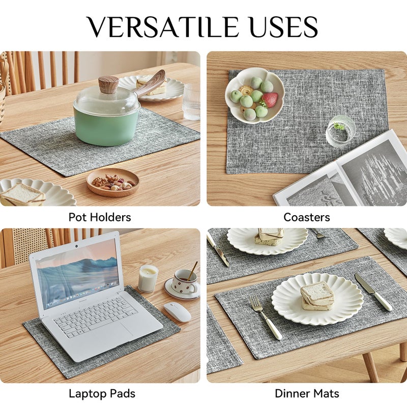 Softalker Faux Linen Placemats Set of 6-12 x 18 Inch  Heat Resistant Double Layered Durable Burlap Farmhouse Place Mats  Non-Slip Washable Rustic Table Mats for Dining  Kitchen  Party(Ash Grey - Image 4