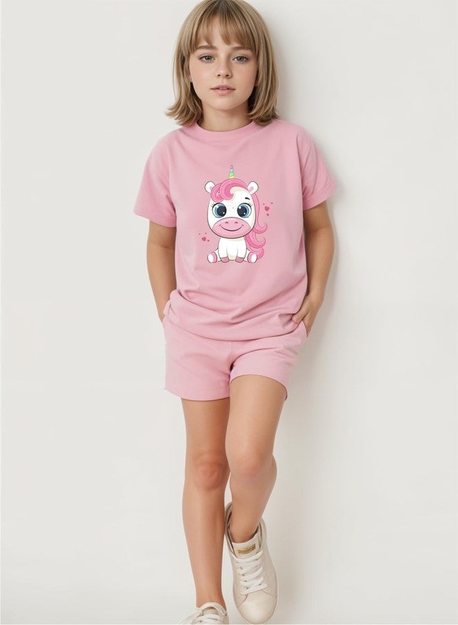 minicult kids Cotton Shorts with matching Tshirt Coord clothing set with cute Prints (Zebra Unicorn)(Pack of 2)(12-18 MTS) - Image 2