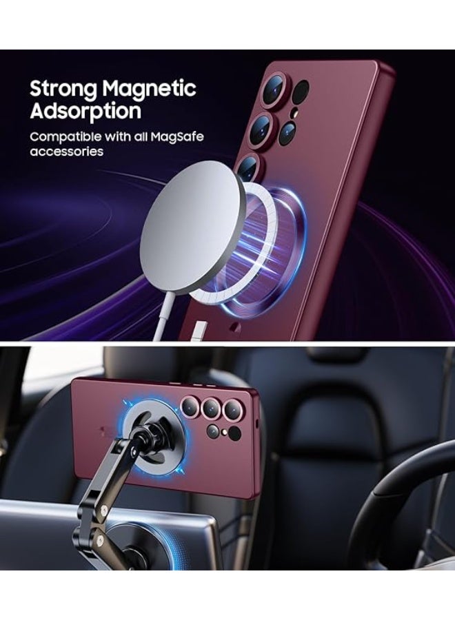 جراب مغناطيسي متوافق مع Samsung Galaxy S25 Ultra [متوافق مع MagSafe] [واقي عدسة الكاميرا المدمج] جراب هاتف رفيع ناعم من السيليكون مقاوم للصدمات لامع معدني (أحمر نبيذي) - Image 2