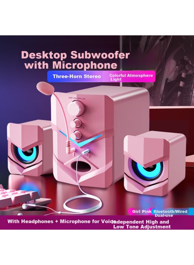 Computer Speakers, Subwoofer, Desktop, Small Multimedia 2.1, Bluetooth Speaker, Laptop, Home, Desktop, Wired, Gaming, With Microphone, Headphones, Speaker D-222