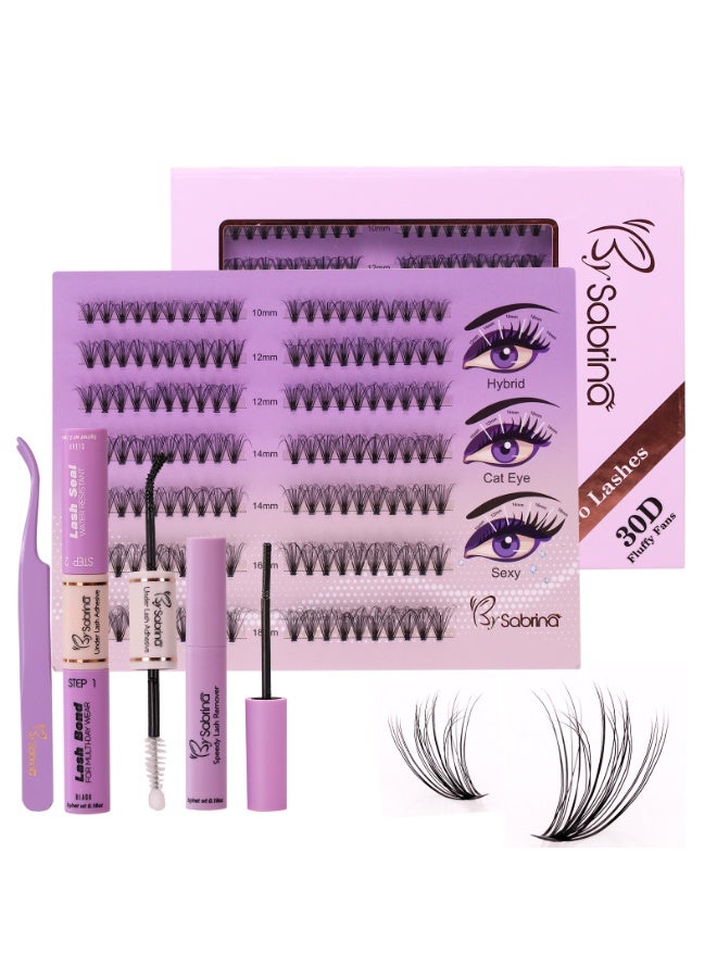 BY SABRINA 140pcs False Eyelashes, DIY Lashes Extension Kit,Individual Lash Clusters With Lash Bond,Lash Remover And Applicator, Eyelash Extension Kit, Easy To Apply At Home（30d Kit)，Natural Curl Personal Eyelash Set,Segmented False Eyelashes, Thick Eyelashes - Image 1