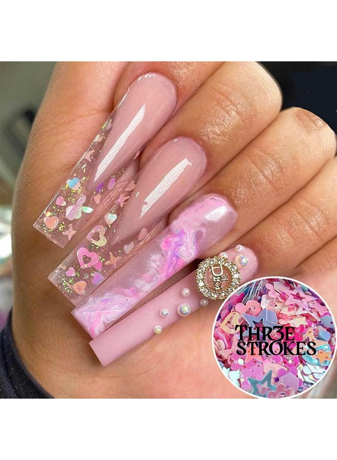 THR3E STROKES 12 Grid Heart Nail Art Glitters Mixed Hollow Star Flower Nails - Holographic Acrylic Powder Dust Sequins Decoration Supplies for Women - Image 3